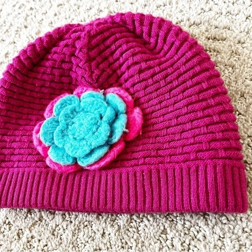 Spyder Bitsy Rosie Hat Girls Beanie OS Pink Blue Flower Knit Fleece Fall Winter